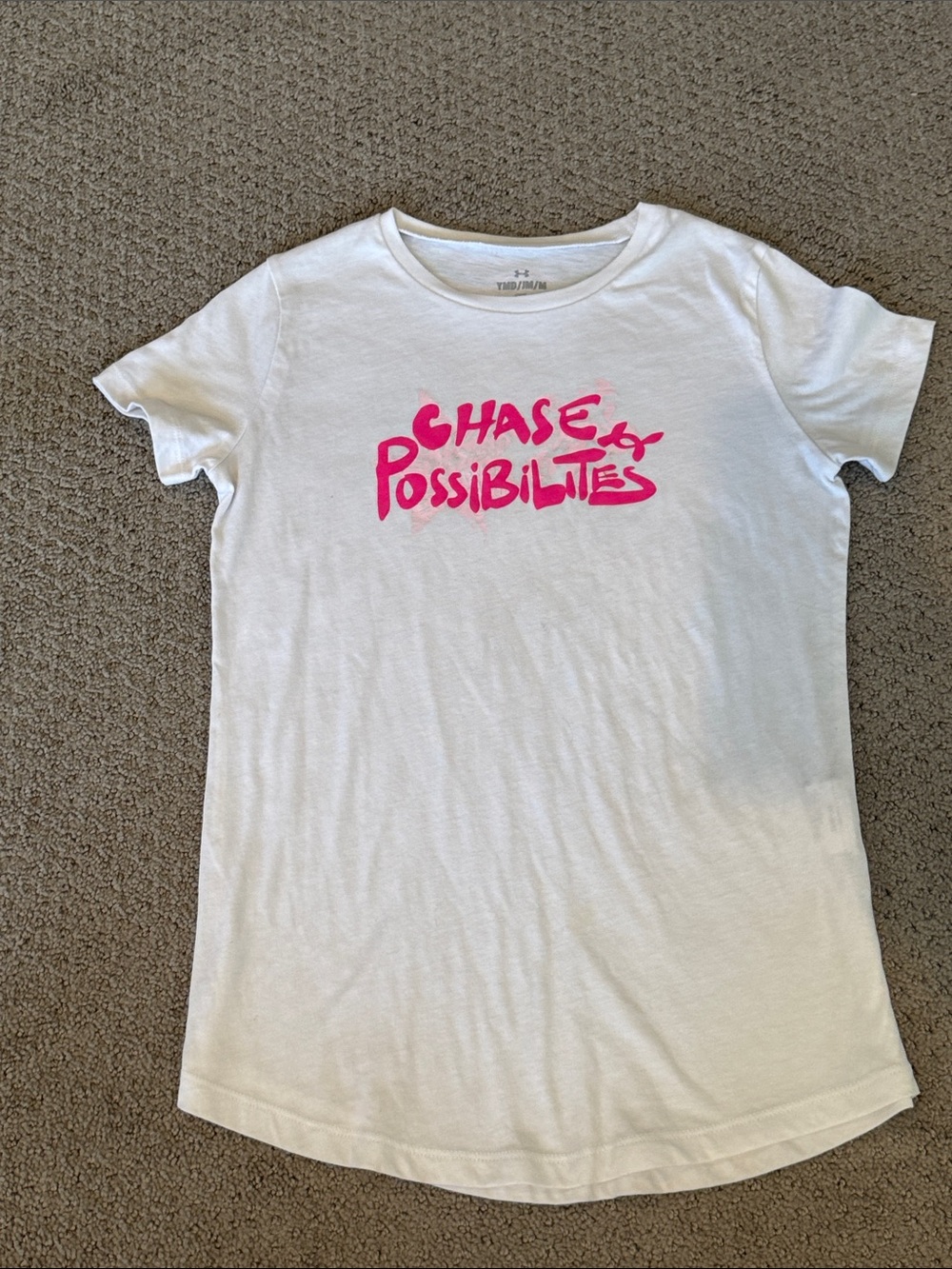 Girls Under Armour White T Graphic Tee with Pink "Chase Possibilities" Print